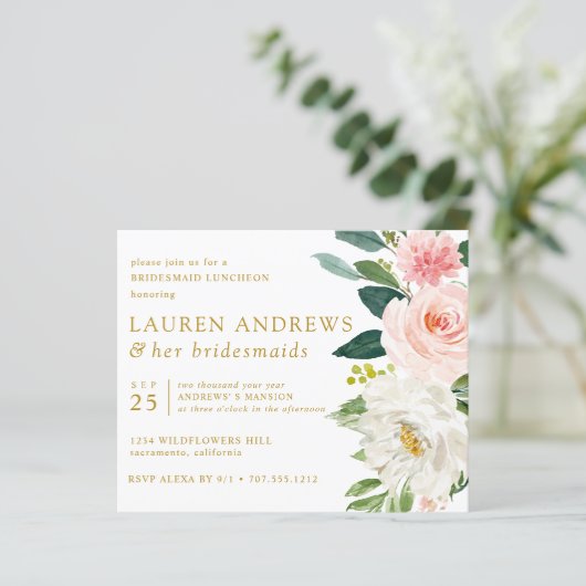HAUSHALTSCHIC Blush Floral Gold Bridesmaid Luncheo (Stehend Vorderseite)