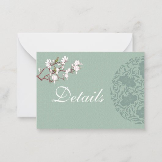 HAUSHALTSDATEN Grüne Chinoiserie Chic Hochzeitsdet Mitteilungskarte (Vorderseite)