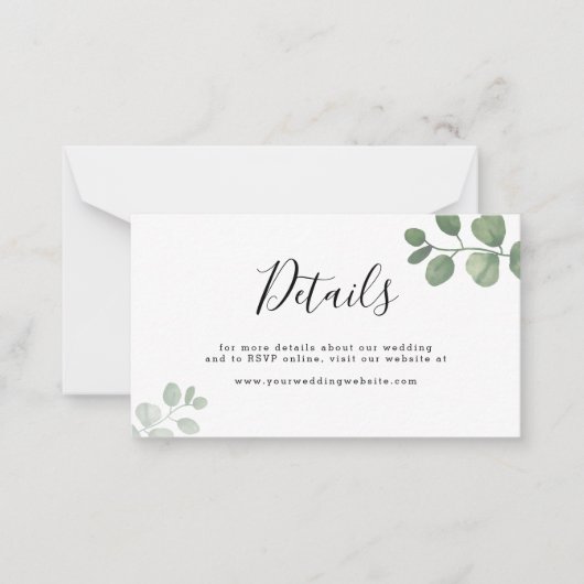 HAUSHALTSDATEN Grüne Eukalyptus-Hochzeitdetails Mitteilungskarte (Vorderseite)