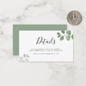 HAUSHALTSDATEN Grüne Eukalyptus-Hochzeitdetails Mitteilungskarte (Vorderseite/Rückseite Beispiel)
