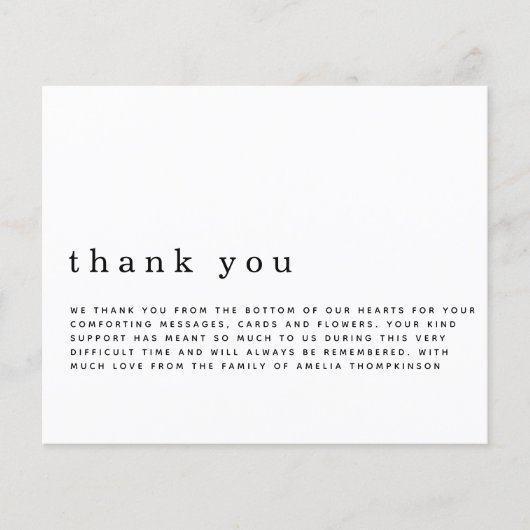 Haushaltseinfaches Text Beerdigung Beileid Danke (Vorderseite)