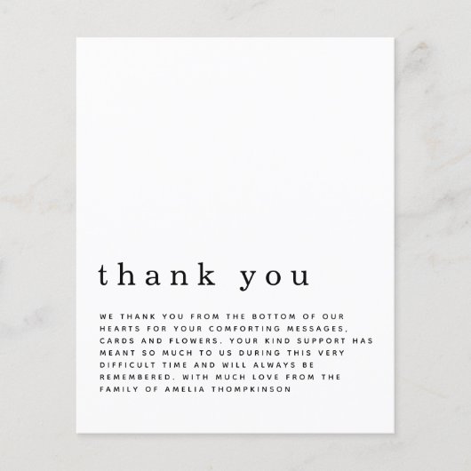 Haushaltseinfaches Text Beerdigung Beileid Danke (Vorderseite)