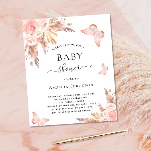 Haushaltseinladung für Baby Dusche Schmetterling P Flyer