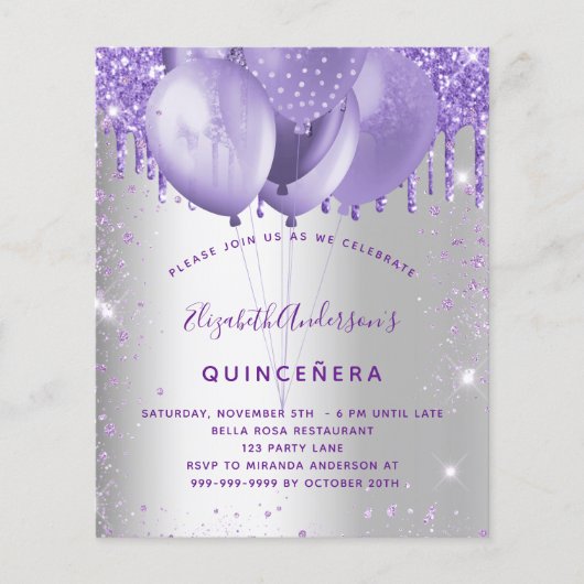 Haushaltseinladung für Silberviolette Quinceanera Flyer (Vorne)
