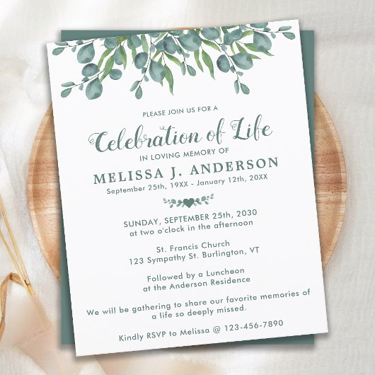 Haushaltsfeier Eukalyptus Greenery Inv.