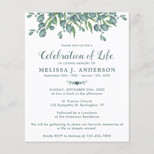 Haushaltsfeier Eukalyptus Greenery Inv. (Vorderseite)