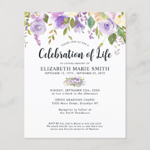 Haushaltsfeier Lila Beerdigung der Blüten Flyer