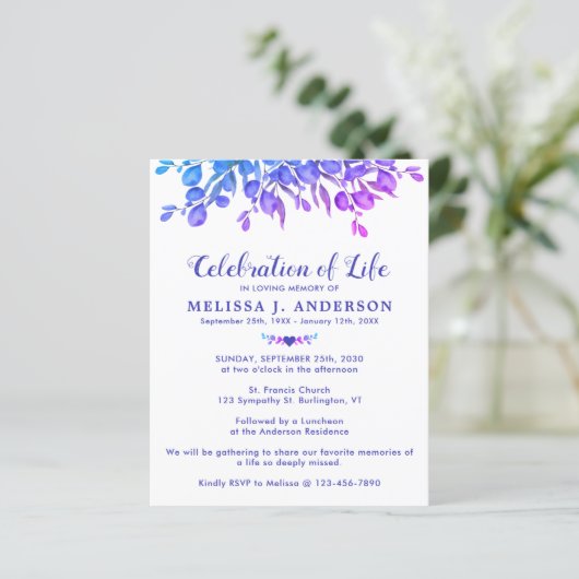 Haushaltsfeier Lila Eukalyptusinvit (Stehend Vorderseite)