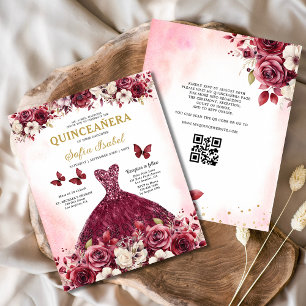 Haushaltsfloral Burgund QR Code Quinceanera