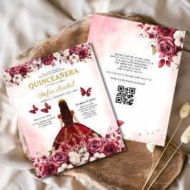 Haushaltsfloral Burgund QR Code Quinceanera