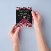 Haushaltsfloral Burgund QR Code Quinceanera Flyer (Gruppe)