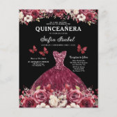 Haushaltsfloral Burgund QR Code Quinceanera Flyer (Vorne)