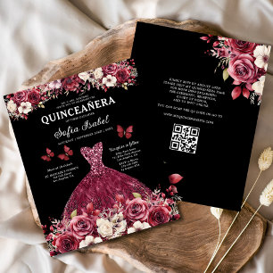 Haushaltsfloral Burgund QR Code Quinceanera Flyer
