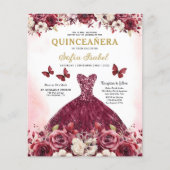 Haushaltsfloral Burgund QR Code Quinceanera Flyer (Vorne)