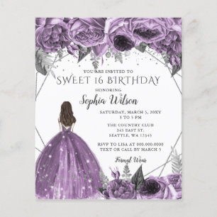 Haushaltsflorale Lila Prinzessin Sweet 16 Einladun