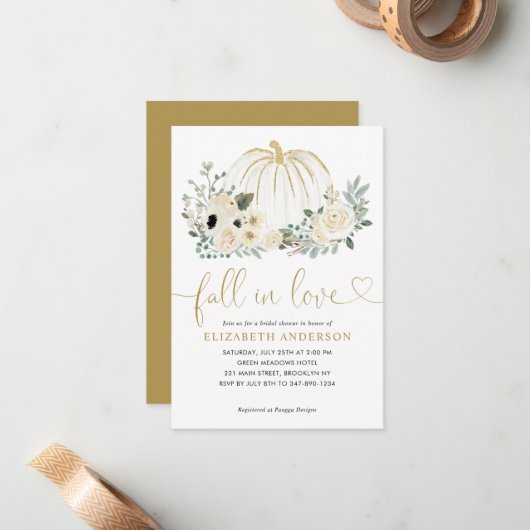 Haushaltsfloraler Fall von Liebe Pumpkin-Brautpart Mitteilungskarte (Vorderseite/Rückseite Beispiel)