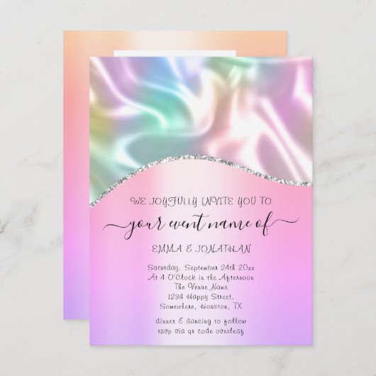 Haushaltsfloraler QR-Code Rosa Holografisch (Vorne/Hinten)