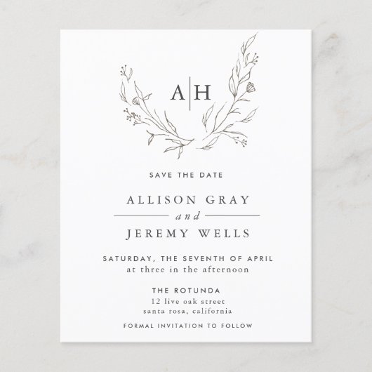 Haushaltsfloralmonogramm Save the Date (Vorderseite)