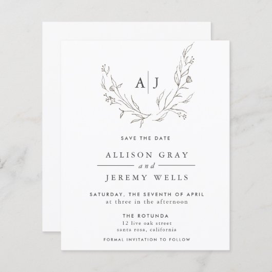 Haushaltsfloralmonogramm Save the Date (Vorne/Hinten)