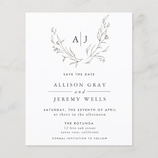 Haushaltsfloralmonogramm Save the Date (Vorderseite)