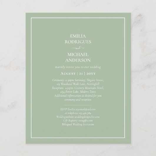 HAUSHALTSFoto Hochzeit monochrome Sage Green Flyer (Vorne)