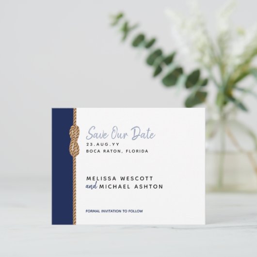 Haushaltsfreundlich ⚓ Nautic Rette unser Datum Ankündigungspostkarte (Stehend Vorderseite)