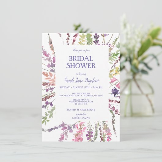 Haushaltsgepresste Wildblume Boho Brautparty Einladung (Stehend Vorderseite)