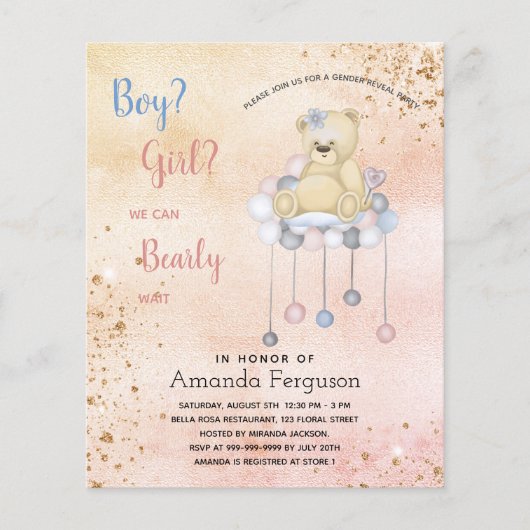 Haushaltsgeschlecht enthüllt Baby Dusche Teddy Bär (Vorderseite)