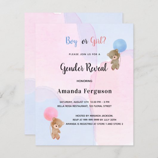 Haushaltsgeschlecht offenbart Teddy Bär pink blau (Vorne/Hinten)