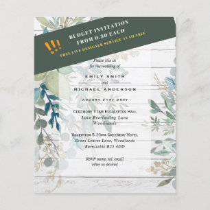 HAUSHALTSGlassgrün Eukalyptus-Blätter Hochzeit Flyer