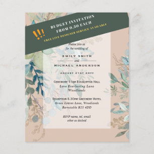 HAUSHALTSGlassgrün Eukalyptus-Blätter Hochzeit Flyer