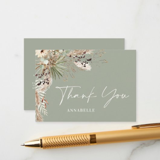 Haushaltsgrün, einfaches Brautparty danke Begleitkarte (Vorderseite/Rückseite Beispiel)