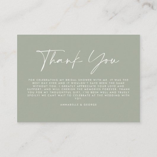 Haushaltsgrün, einfaches Brautparty danke Begleitkarte (Rückseite)