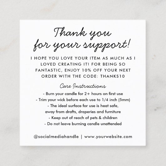 Haushaltshandbücher mit Liebe Herzensdank Candle C Quadratische Visitenkarte (Rückseite)