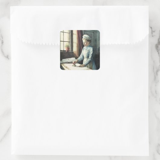 Haushaltshilfe, c.1880 quadratischer aufkleber (Tasche)