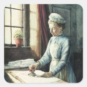 Haushaltshilfe, c.1880 quadratischer aufkleber (Vorderseite)