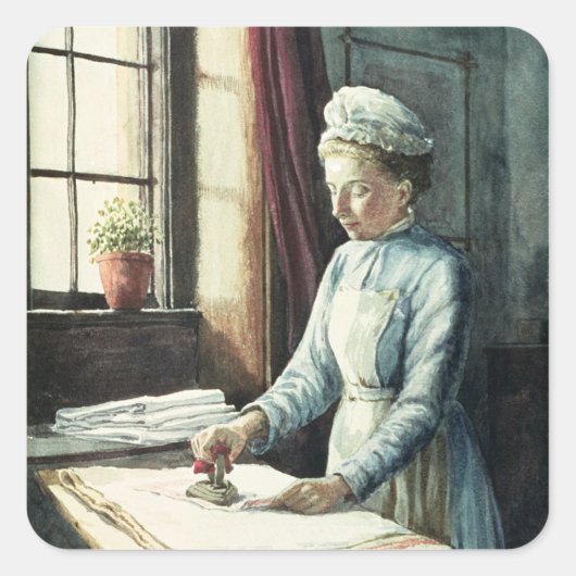 Haushaltshilfe, c.1880 quadratischer aufkleber (Vorderseite)