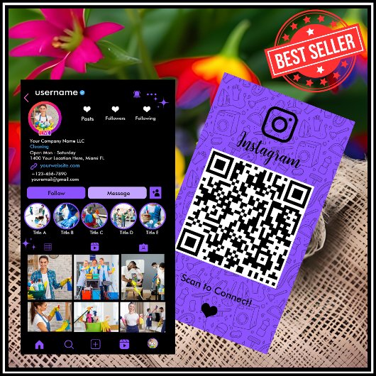 Haushaltshilfe Instagram Lila | QR für die Haushal Visitenkarte