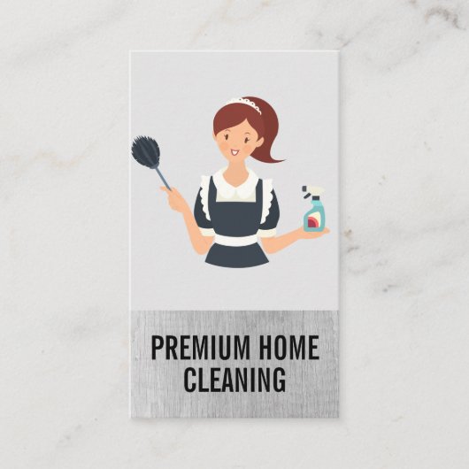 Haushaltshilfe mit Duster und Reinigungstauchung Visitenkarte (Vorderseite)
