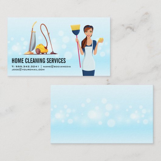Haushaltshilfe mit Schlafzimmern und Seifenblasen Visitenkarte (Vorne/Hinten)