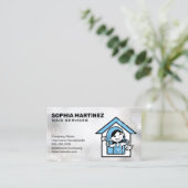 Haushaltshilfe | Mop und Broom | Seifenblasen Visitenkarte (Stehend Vorderseite)