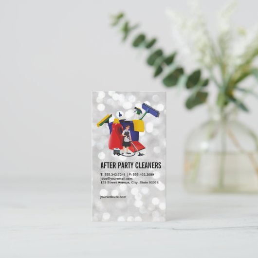Haushaltshilfe / Party Cleaners / Bokeh Visitenkarte (Stehend Vorderseite)