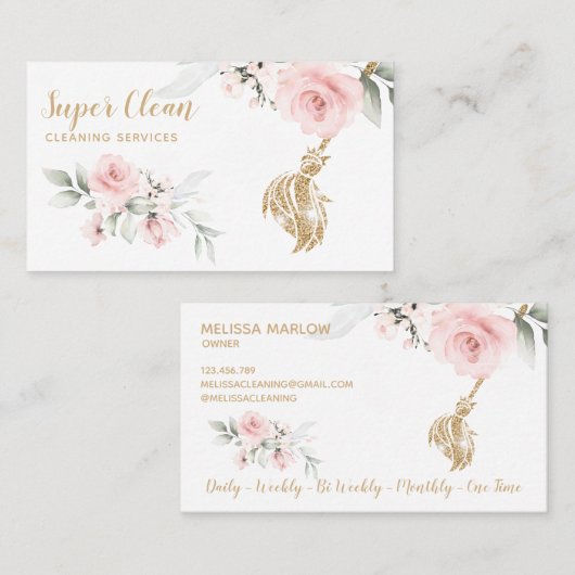 Haushaltshilfe Reinigung Haus Sparkling Gold Blume Visitenkarte (Vorne/Hinten)