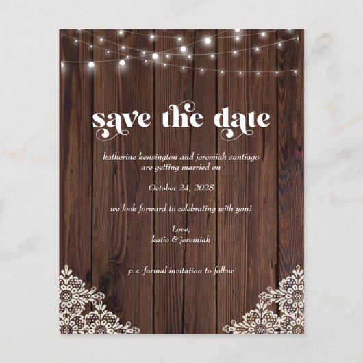 Haushaltsholz-Streichelleuchten Save the Date (Rückseite)