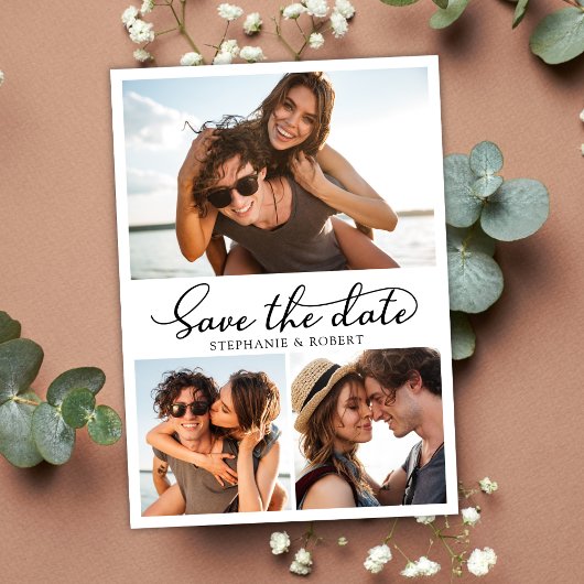Haushaltskalligrafie 3 FotoCollage Save the Date Ankündigungspostkarte