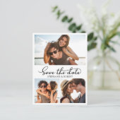 Haushaltskalligrafie 3 FotoCollage Save the Date Ankündigungspostkarte (Stehend Vorderseite)