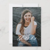 Haushaltskalligrafie Skript Zwei Foto Abschluss Dankeskarte (Vorderseite)