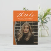 Haushaltskalligrafie Zwei Foto Orange Abschluss Dankeskarte (Stehend Vorderseite)