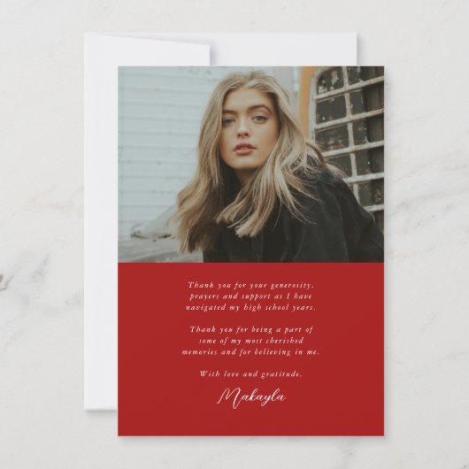 Haushaltskalligrafie Zwei Foto Roter Abschluss Dankeskarte (Rückseite)