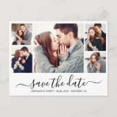 Haushaltskalligraphie FotoCollage Save the Date Ankündigungspostkarte (Vorderseite)
